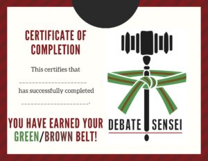 Green/Brown Belt Certificate